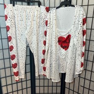3pcs Valentines 6XL Women'S Suit: a Rose And Heart Printed Set